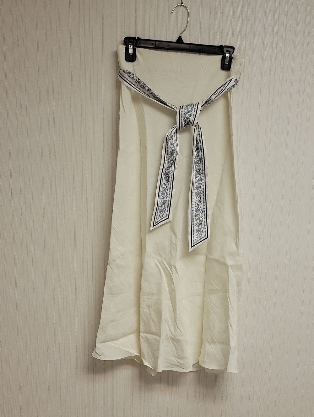 Current Air Cream Maxi Skirt with Navy Trim Waist Tie Small Old Money Summer New